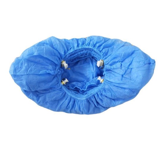 Blue T-button nonwoven shoe cover